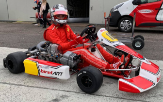 Leclerc also in red with karts.