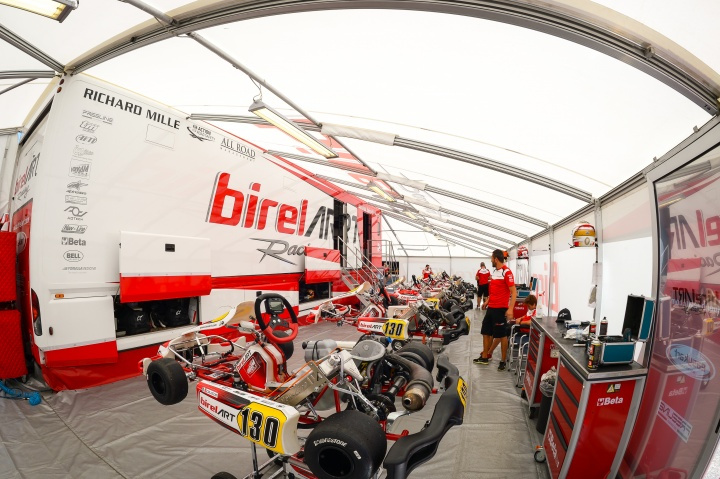 Birel ART in the lead pack with Coluccio and Kremers .