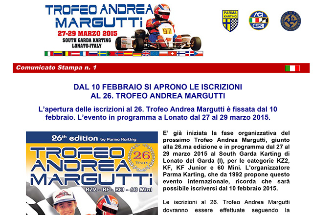 Subscriptions to the 26th Andrea Margutti Trophy to open on February 10