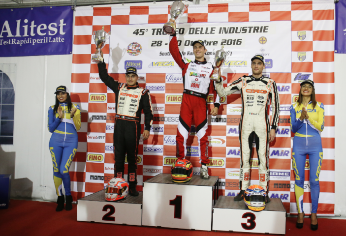 Mirko Torsellini on the podium in KZ2 at his comeback with CRG