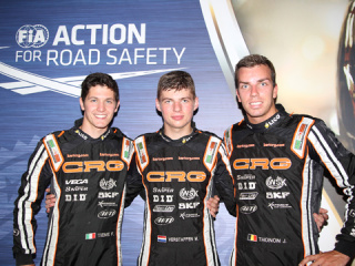 From the left, Felice Tiene, Max Verstappen and Jonathan Thonon at the European Championship KZ 2013 in Genk.
