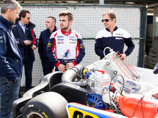 Eng. Bossaglia (Iame) with Dino Chiesa and Tom Joyner testing the new engine on Zanardi