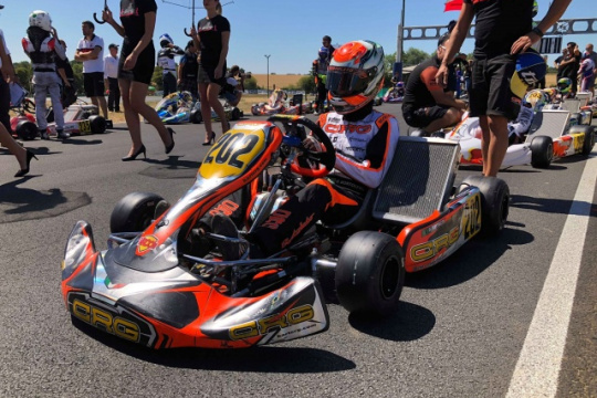 Gabriel Bortoleto on podium of CIK FIA OKJ 2018 European Championship