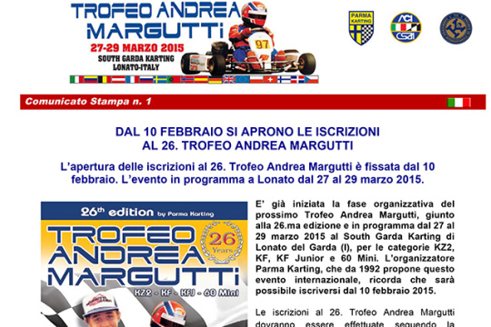 Subscriptions to the 26th Andrea Margutti Trophy to open on February 10