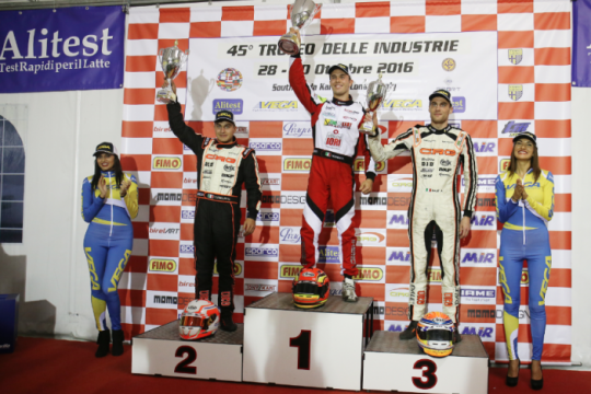Mirko Torsellini on the podium in KZ2 at his comeback with CRG